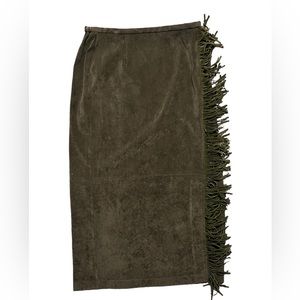 Norton McNaughton Olive Green Western Style Fringe Skirt